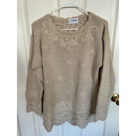 Yarnworks Hand Knit Sweater Women's Size Large Pullover Heavy Knit Ecru - Picture 1 of 4